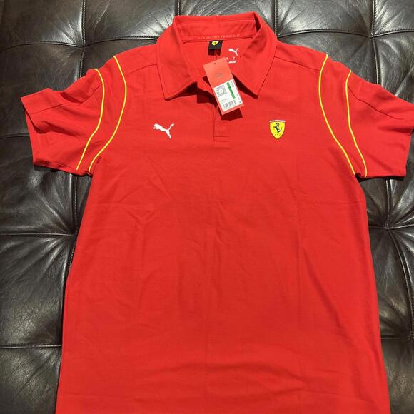 PUMA Scuderia Ferrari Race Mt7 Short Sleeve Polo Shirt Mens Red Casual L New - Picture 1 of 5